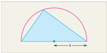 A triangle is positioned with its hypotenuse on a diameter of a circle, as shown in the accompanying...