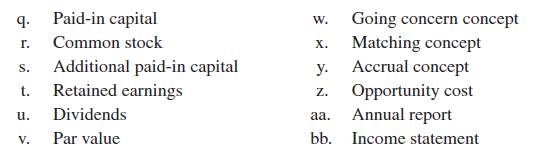 Matching Following is a list of the key terms and concepts introduced in the chapter, along with a...-2