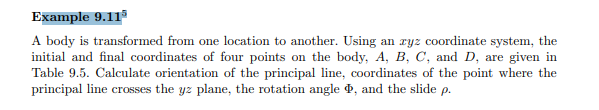 Using an xyz coordinate system, a body is rotated by F = 165? about a screw axis with unit vector n...