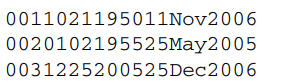 You have several lines of data, consisting of a subject number and two dates (date of birth and...