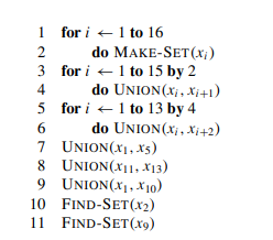 Show the data structure that results and the answers returned by the FIND-SET operations in the...