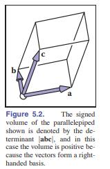 Explain why the volume of the tetrahedron with side vectors a, b, c (see Figure 5.2) is given by...