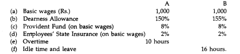 Calculate the earnings of workers A and B from the following particulars for a month and allocate of...-1