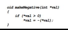 Give an example of the proper way to call the following function in order to negate the variable int...-1