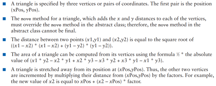 Add a Triangle class to the Shape hierarchy from this chapter. Note the following points: