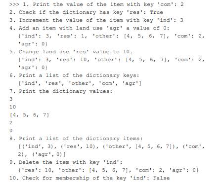 landUse.py Sample script, ‘landUse.py’ has a land usage dictionary landUse = {