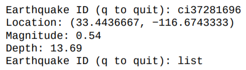 Add to the queryQuakes function on page 424 the option to print an alphabetical list of all...-1