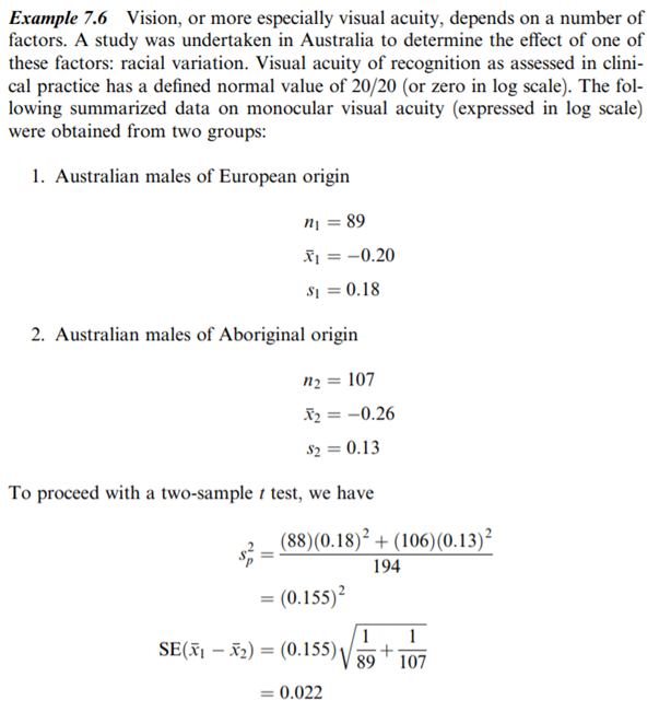 The Australian study of Example 7.6 also provided these data on monocular acuity (expressed in log...-3