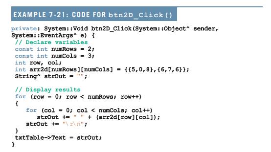 Construct a trace table (Table 7-6) for the nested loop portion of Example 7-21. You may assume that...-2