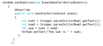 Convert the following event handler to use the lambda style. What output will be produced by the...-1