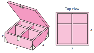 CONSTRUCTION A jewelry box is constructed by partitioning a box with a square base as shown in the...