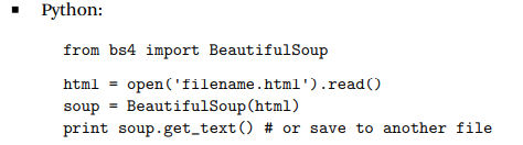 Cleaning HTML Files. Before we add a page to the search engine’s index, we will probably want to...-1