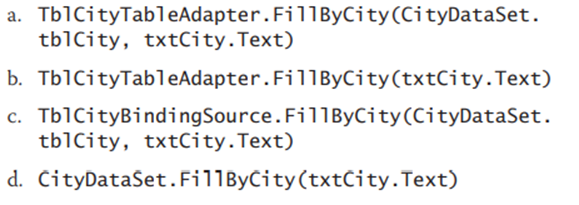 The FillByCity method is associated with a parameter query. Which of the following invokes the...