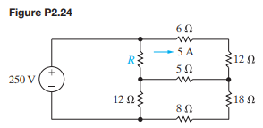 For the circuit shown in Fig. P2.24, find (a) R and (b) the power supplied by the 250 V source.