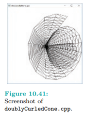 The plan above is implemented in doublyCurledCone.cpp, again using the template of cylinder.cpp,...