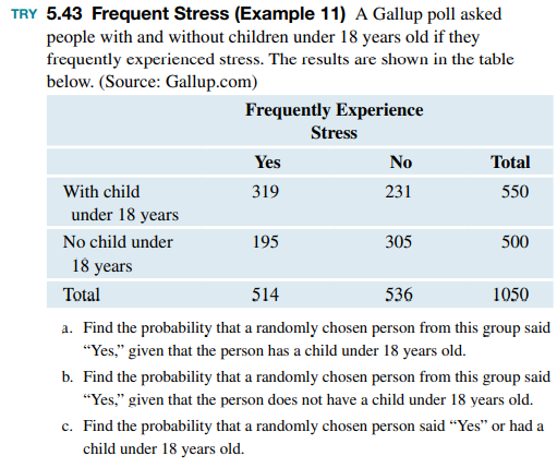 Frequent Stress Use the data in exercise 5.43 for this problem. Note: Your answers to each of these...