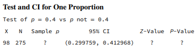 Consider the following computer output. Using the normal approximation, a. Is this a one-sided or a...