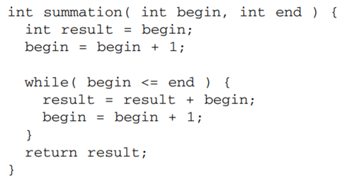 Here is a C function that computes the sum of a range of integers. You can assume that begin will...