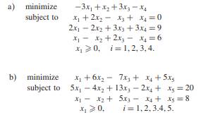 Using the two-phase simplex procedure solve