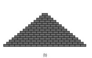 Draw a pyramid using dark grey bricks (rectangles) as components. The base of the pyramid is to be...