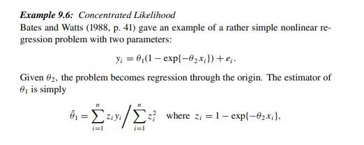 Compute variance estimates for the nonlinear regression parameters in Example 9.6.