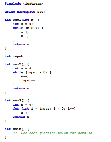 Consider the following C++ code: (d) Which of the functions sum1, sum2, and sum3 produce a side...-1