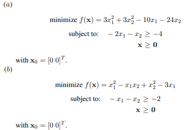 By applying Algorithm 13.1, solve the following QP problems:-1