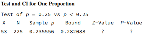 Consider the computer output below. Using the normal approximation: a. Fill in the missing...-1