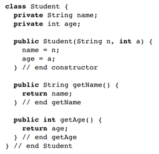 Given the following Student class: Write a Java method that displays only the name of the student in...-1