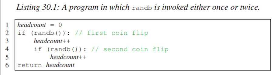 Suppose we modify our coin-flipping program to only flip twice if the first coin came up heads, as...