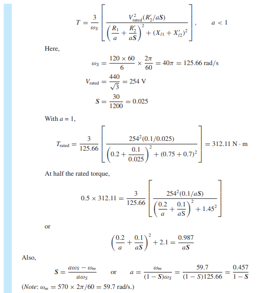 Consider the motor of Example 16.1.4 in the text. Let the motor be controlled by variable frequency...-4