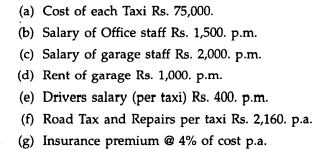 Mr. Sohan Singh has started transport business with a fleet of 10 taxis. The various expenses...