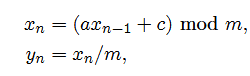 Simple random number generators are based on simulating difference equations. Here is a typical set...