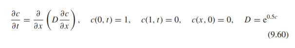 Solve the following diffusion problem with a variable diffusivity (appropriate for some polymers)....