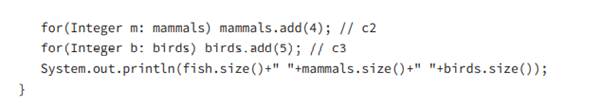 What is the result of executing the following code snippet? A. It outputs 4 8 5. B. It outputs 8 4...-2