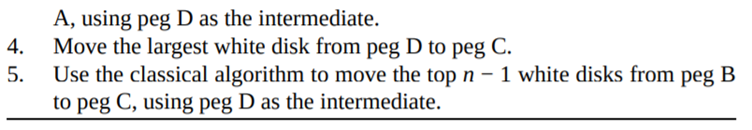 The four-peg problem in Exercise 9.3.3 can be solved in fewer moves with the following algorithm:...-2