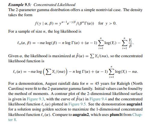 Check equation (9.5.4) for the results from Example 9.5, the 2-parameter gamma.