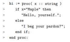 Compare the results of the following Maple input statements (hi is defined as above). > hi; > hi(...-1