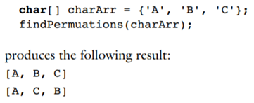 Write a program that gives all of the permutations of characters stored in an array. For example:...-1