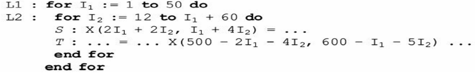 Find the dependence equation for the variable of the two-dimensional array X in statements S and T...