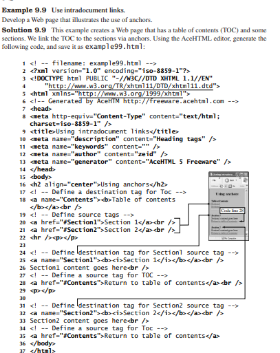 Create the Web page of Example 9.9 (anchors).
