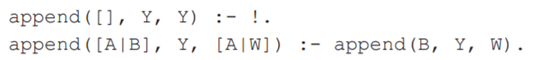 If we used cuts to improve the efficiency of the Prolog append program, we would write: Now given...