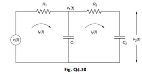 For the electrical circuit shown in Fig. Q 4.50, determine the transfer function of the system,...-2