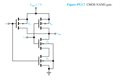 Consider the CMOS NAND gate shown in FigureP9.3.7. Explain its operation and the approximate...