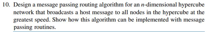 Repeat Problem 10 for the case where a node in the n-dimensional hypercube can broadcast a message...