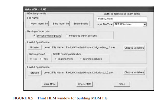 After clicking on HLM2, the “Make MDM—HLM2” HLM window appearing below in Figure 8.5 will appear....