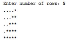 Write a program using nested loops that asks the user to enter a value for the number of rows to...
