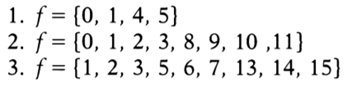 Given four variables , use the set notation of decimal numbers so that 0 means 0000 or . Find,...-3