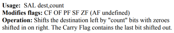 Below is a summary description of the 80x 86 shift arithmetic left (SAL) instructions: Assuming that...