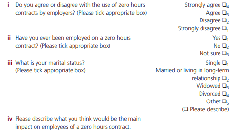 The following questions have been taken from a questionnaire about flexibility of labour. For each...